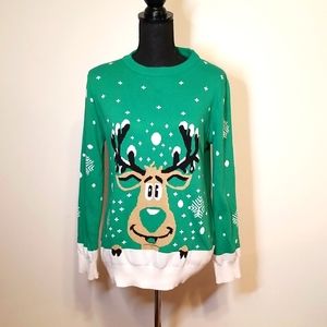 Green Reindeer Christmas Sweater